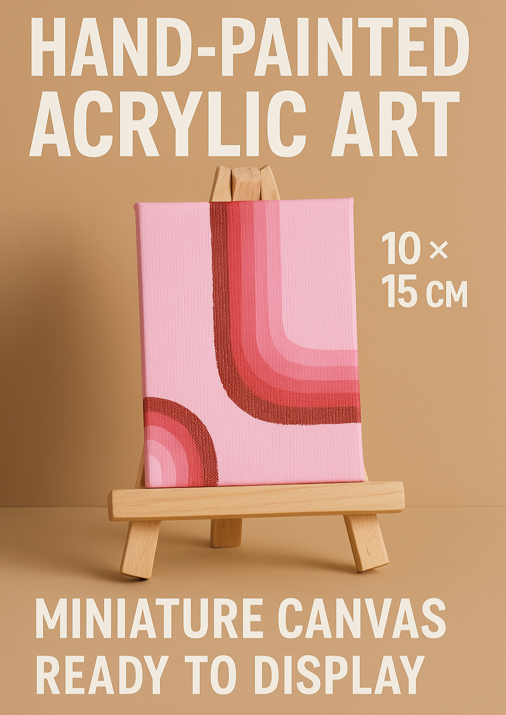 Retro Flow – Hand-Painted Mini Canvas with Easel | Abstract Geometric Retro Desk Art