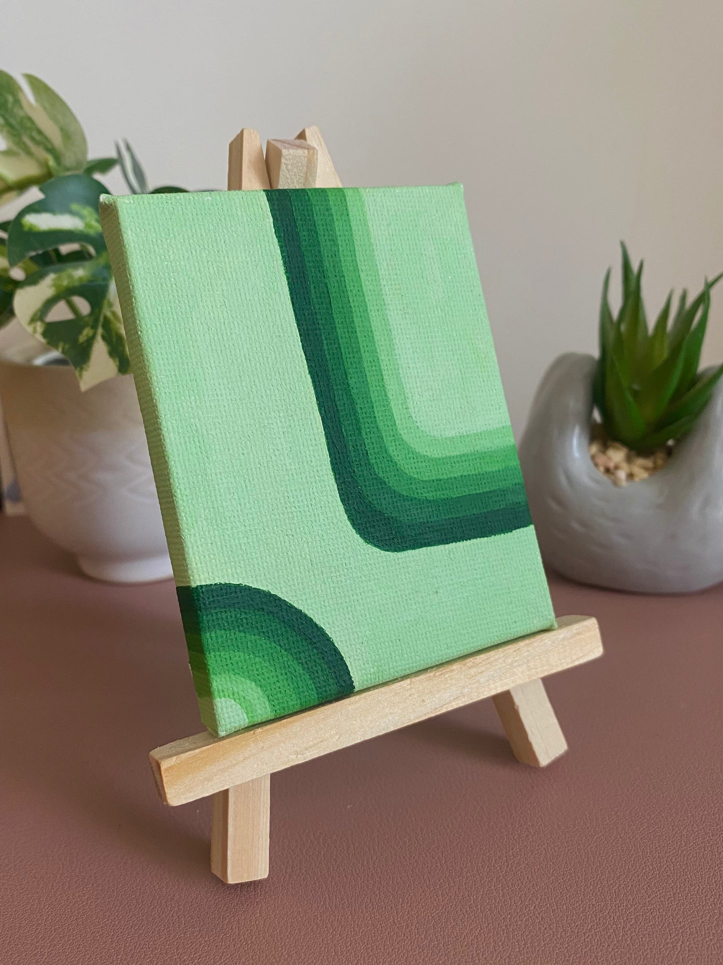 Retro Flow – Hand-Painted Mini Canvas with Easel | Abstract Geometric Retro Desk Art