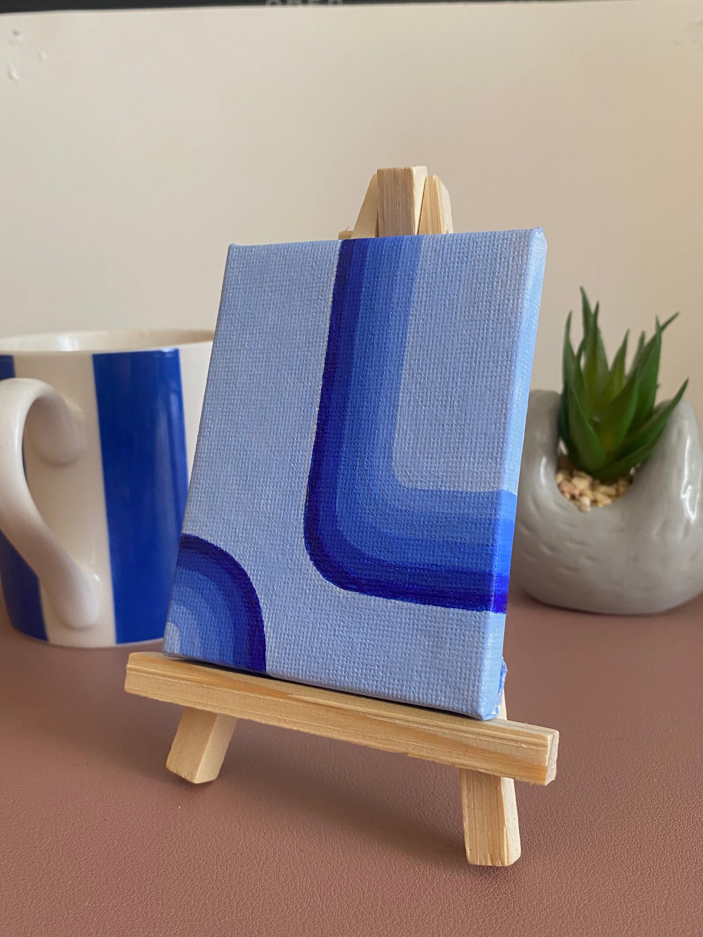 Retro Flow – Hand-Painted Mini Canvas with Easel | Abstract Geometric Retro Desk Art