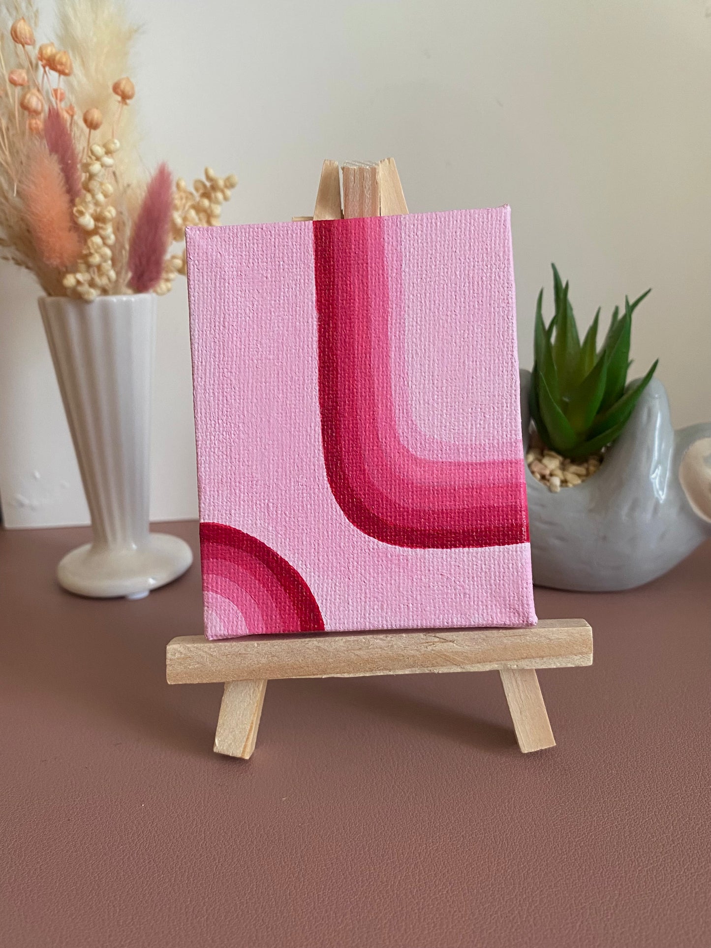 Retro Flow – Hand-Painted Mini Canvas with Easel | Abstract Geometric Retro Desk Art