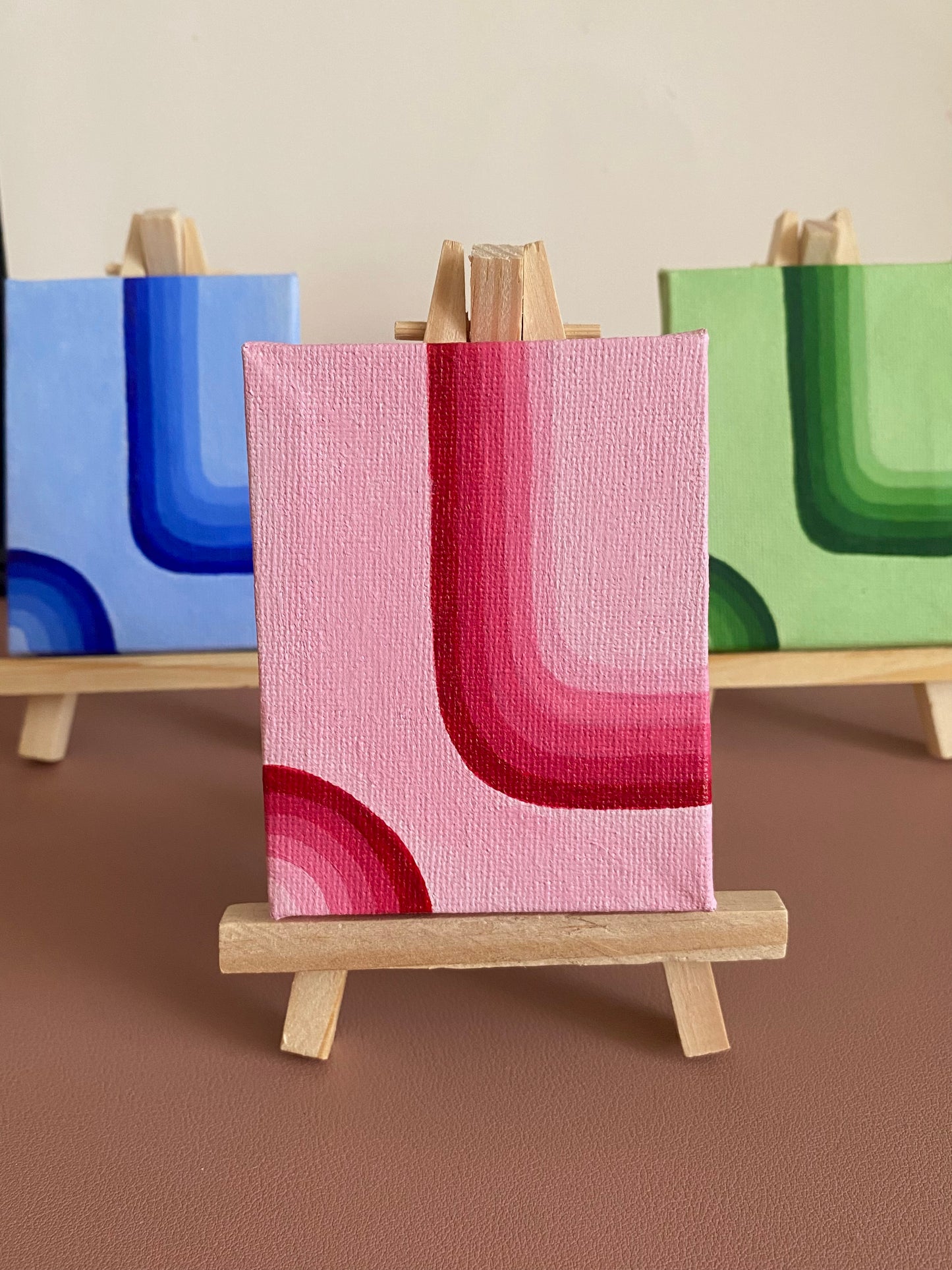 Retro Flow – Hand-Painted Mini Canvas with Easel | Abstract Geometric Retro Desk Art